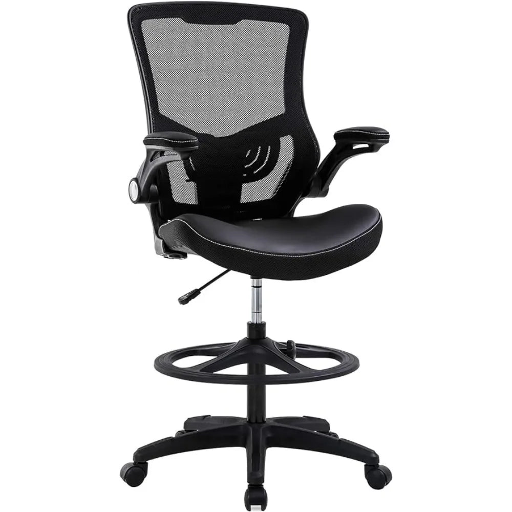 Ergonomic Office Chair: Flip-Up Arms, Mesh Back, Foot Rest, Black